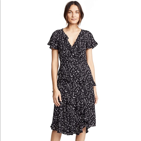 Joie Dresses & Skirts - JOIE Orita black floral midi ruffle dress